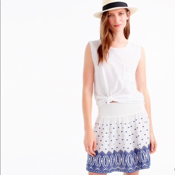 J. Crew Dresses & Skirts - J. Crew White Skirt with Blue Embroidery